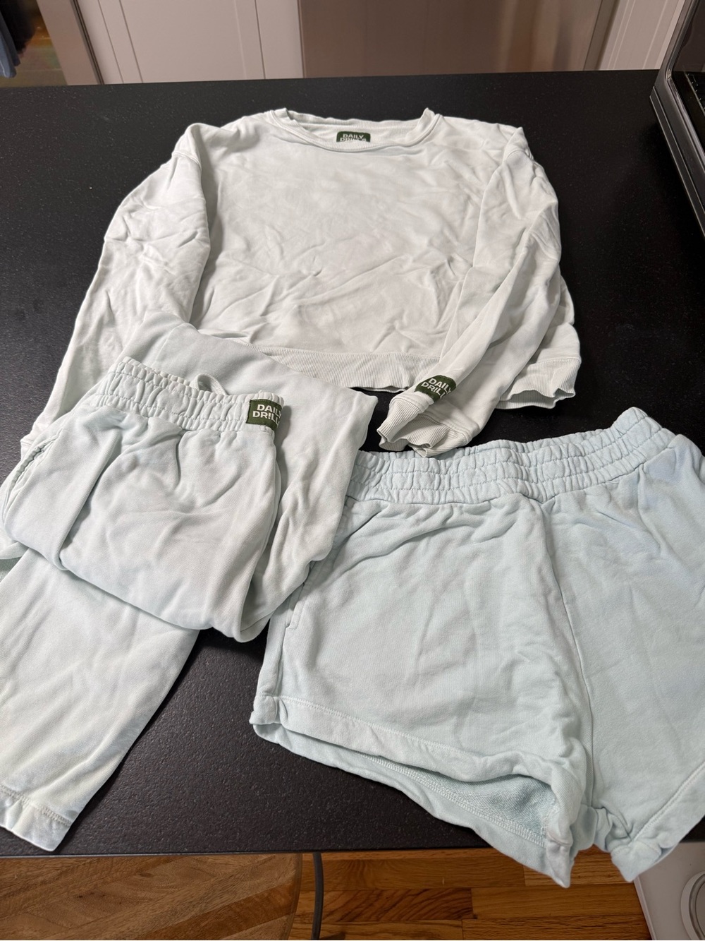 Daily Drills Super Shorts, Wide Leg Sweats, and Classic Crew in Lake Day